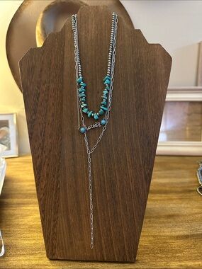 Silver Layered Necklace with Turquoise Beads